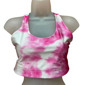 TEREZ Small Sports Bra Pink White Tie Dye Printed Workout Activewear